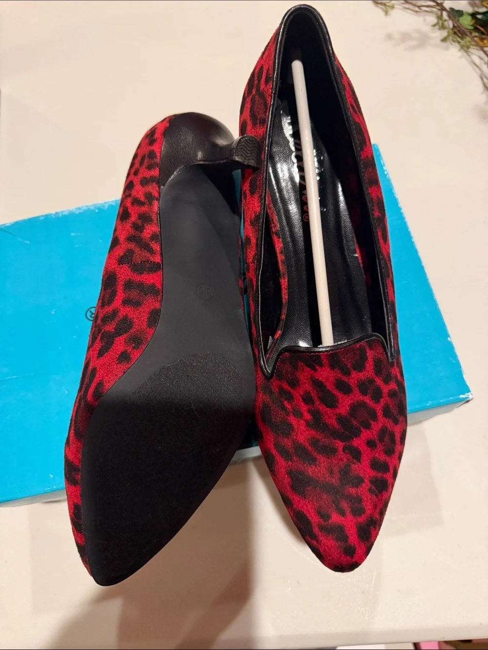 Bellini Red and Black Leopard Print Pointed-Toe Heels